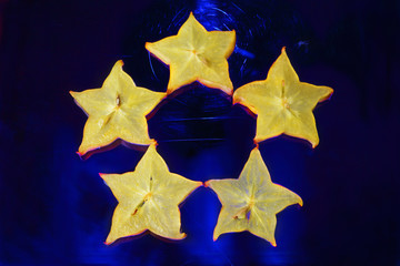 Carambola Stars On Blue Background