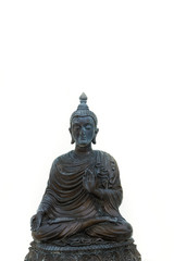 the ancient buddha statue with the white background