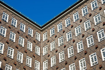 Facade of one of the historic trade buildings in Hamburg