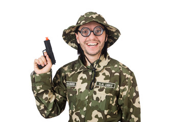 Funny soldier in military concept