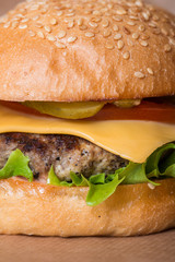 Closeup of classic burger