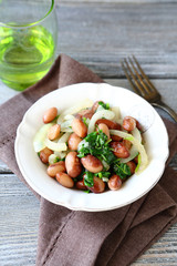 Beans with onions and fried cilantro