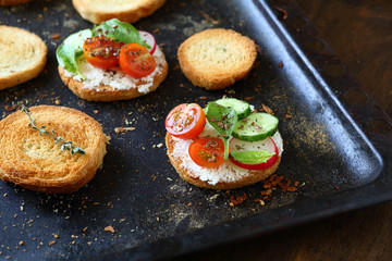 Canape with cheese and vegetables