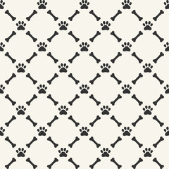 Seamless background with dog paw print and bone
