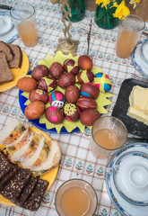easter eggs with decoration on a table
