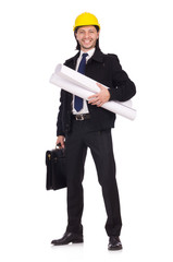 Young construction architect isolated on the white