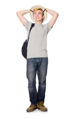 Man in safari hat in hunting concept