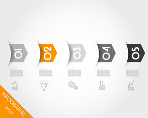 orange infographic arrow with shadows and arcs