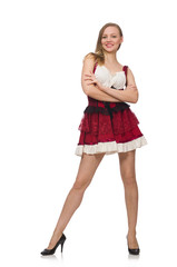 Woman wearing red dress in fashion concept isolated on white