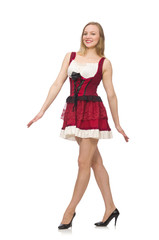 Woman wearing red dress in fashion concept isolated on white