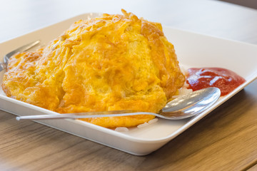 rice with omelet in the plate