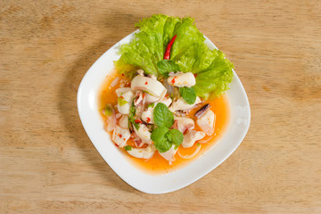 Octopus salad with mint and lettuce