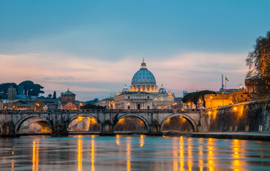 Saint Peter cathedral over Tiber river in Rome Italy - obrazy, fototapety, plakaty
