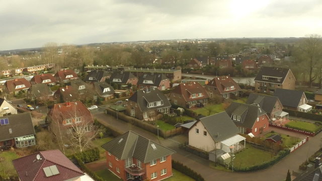 Aerial view over houses in the Germany countryside