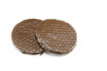 Two chocolate biscuits isolated