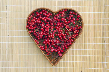 fresh viburnum red healthy berry in wicker basket