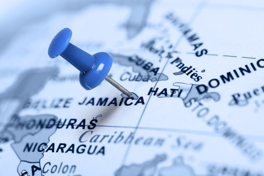 Location Jamaica. Blue pin on the map.