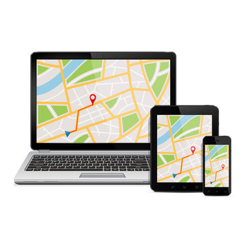 Navigation Concept. Digital devices with gps navigation map