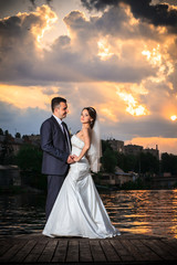 wedding, beach, sunset, sky