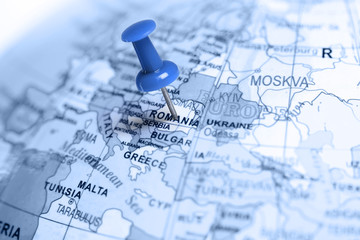 Location Romania. Blue pin on the map.