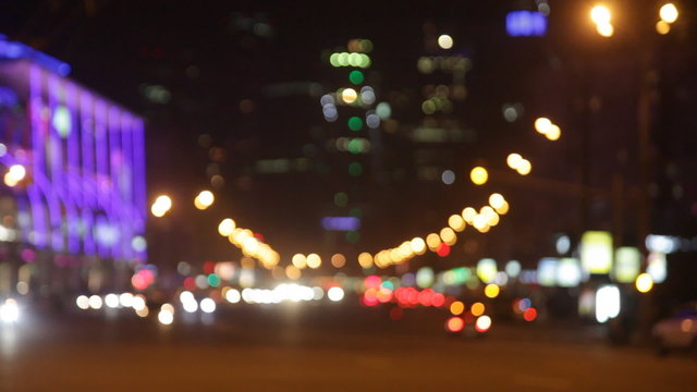 Out of focus city traffic at night.