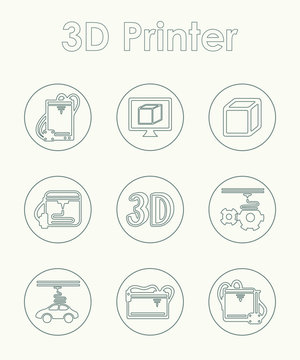 Set of three d printer simple icons
