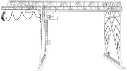 Gantry crane. Wire-frame. Vector rendering of 3d