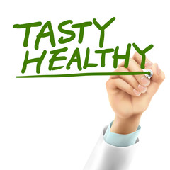 doctor writing tasty healthy words