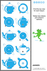 Visual puzzle - find the top view for each teapot