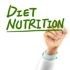 doctor writing diet nutrition words