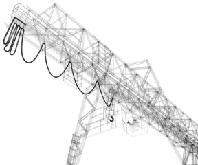 Gantry crane. Wire-frame. Vector rendering of 3d