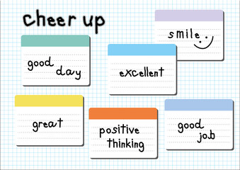 cheer up wording post it white graph background