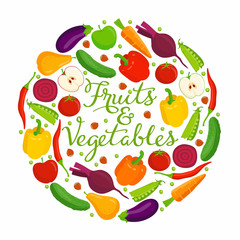 Fruits and vegetables lettering