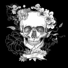 Crâne et fleurs jour des morts