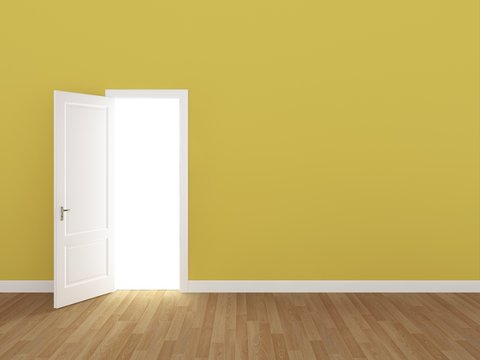 door open on lemon yellow wall ,3d 