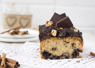 Nut and chocolate cake with cinnamon