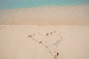 drawing a heart on the shore of the beach