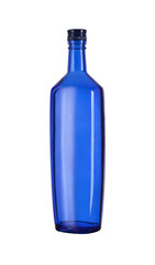 Empty blue glass bottle wine.