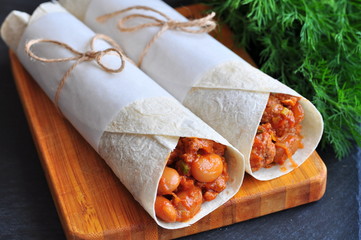 Burrito with minced meat and red beans