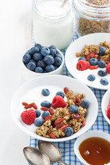 breakfast with granola, berries, honey and yogurt