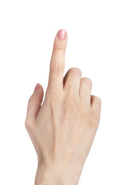 female hand index finger pointing up isolated