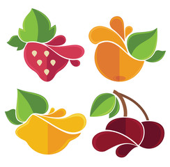 fresh stylized fruits and berries emblems