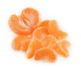 Peeled tangerine or mandarin fruit  on white background