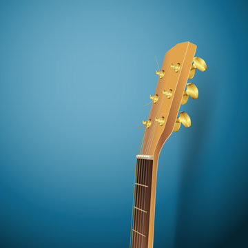 acoustic guitar head on blue background