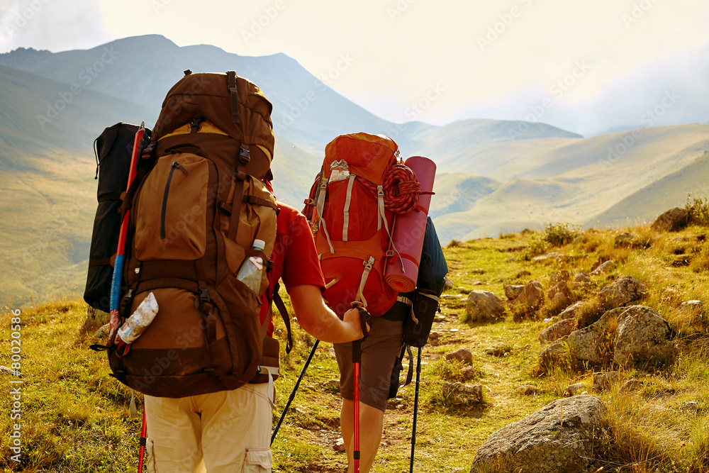 Wall mural hikers in the mountains