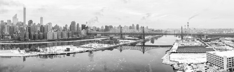 New York City in Winter, black and white panoramic image