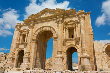 Fototapeta na wymiar The Arch of Hadrian at Jersah in Jordan showing the front view