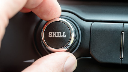 Electronic control button with the word - Skill