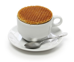 dutch stroopwafel, caramel waffle and coffee