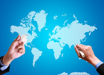 hands pushing worldwide strategy